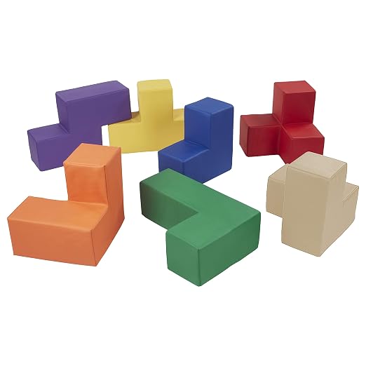 ECR4Kids SoftZone Brainy Building Blocks Puzzle Set, Beginner Playset, Assorted, 7-Piece
