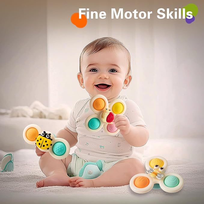 TOHIBEE 3-Piece Suction Cup Spinner Toys for 1-3 Year Old Boys & Girls - Spinning Sensory Toys for Toddlers 12-18 Months - First Birthday Gifts