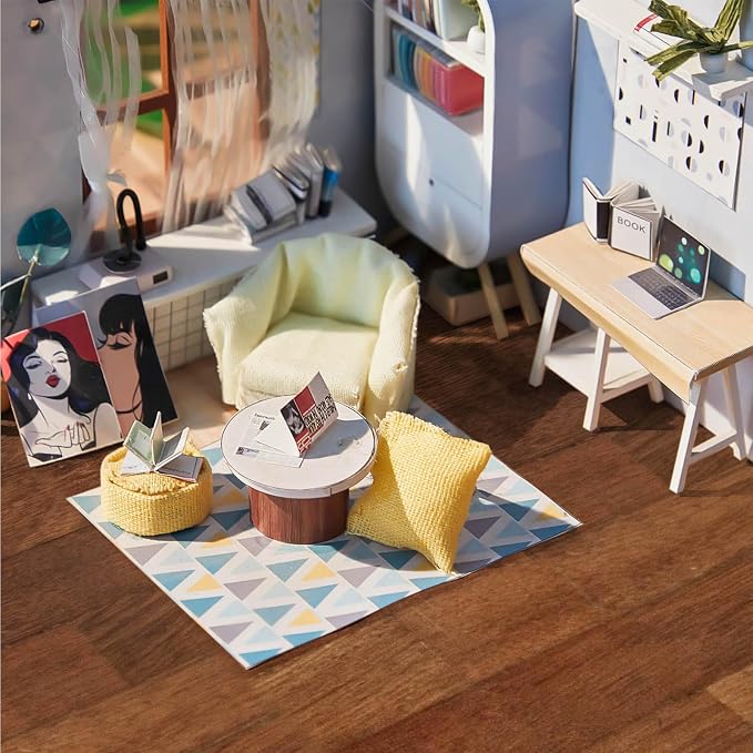 Flutesan 12 Pcs Miniature Dollhouse Wallpaper and Flooring Peel and Stick Mini DIY Self Adhesive Dollhouse Accessories 8.27 x 11.69 Inch (Elegant Style)