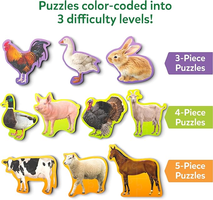 Skillmatics Step by Step Puzzles - 40 Piece Jigsaw & Toddler Puzzle, Montessori Educational Toy for Boys & Girls, Farm Animals, Travel Friendly, Gifts for Kids Ages 3, 4, 5 and Up