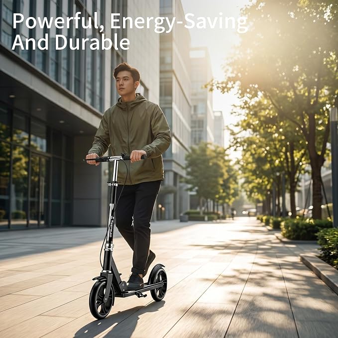 Scooters for Kids 8-12, Teens & Adults - Foldable&Portable Commuter Scooter with 8" Wheels, Bell, Hand Brake & Adjustable Height 30"-40.5", 240 lbs, Manual Push Scooter for Campus & Park
