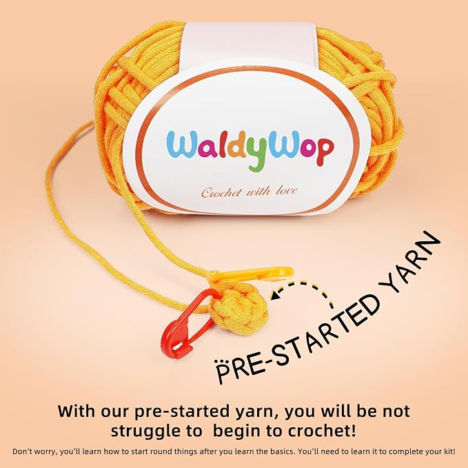 WaldyWop Beginner Crochet Kit: Wobbles Crocheting Starter Kits for Adults - Learn to Crochet Set w/Step-by-Step Video - Complete Knitting Kit, Easy Crochet Yarn, Birthday Gifts for Women
