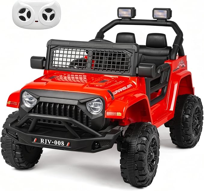 12V 7AH Kids Ride-On Truck Car, Electric Car with Parent Remote Control, Spring Suspension, LED Lights, Bluetooth, Music, Bright Red