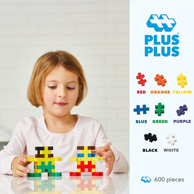 PLUS PLUS Big - 600 Piece Set in Storage Tub - Interlocking Large Puzzle Building Blocks, Quiet Stem Toys for Toddlers - Gifts for Boys & Girls