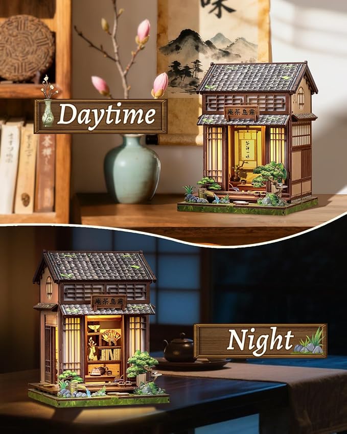 CUTEBEE Book Nook Kit - DIY Miniature House Japanese Tea House, Dollhouse Kit for Adults and Teens, Tiny House Bookshelf Decor 3D Wooden Puzzle, Gifts for Family, Friends(Kirishima Cha-an)