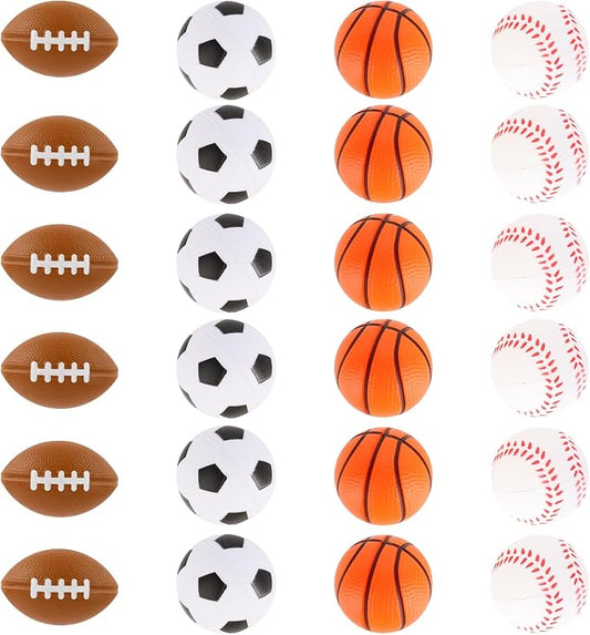 Hooqict Mini Sports Balls 24 Pack Sports Stress Ball Party Favors for Kids Mini Foam Baseball Football Soccer Basketball Stress Ball Relief Toys Classroom Goodie Bags Stuffers