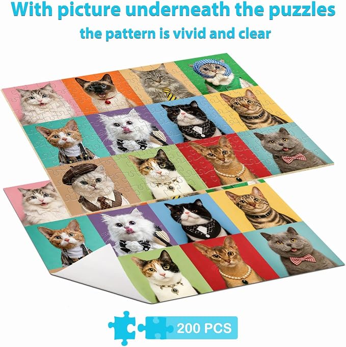 Puzzles for Kids Ages 6-8 8-10 Year Old - Cute Cats, 200 Pieces Jigsaw Puzzles for Kids Ages 10-12, Learning Educational Toys for Boys and Girls