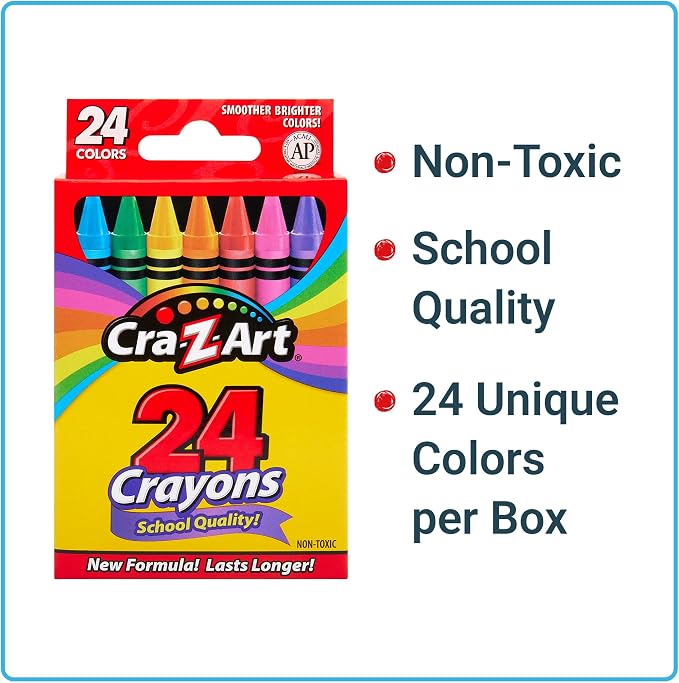 Cra-Z-Art Crayons, Bulk Pack, 24 Count, 24 Packs of Crayons, Bulk School Supplies for Classroom, Back to School Essentials