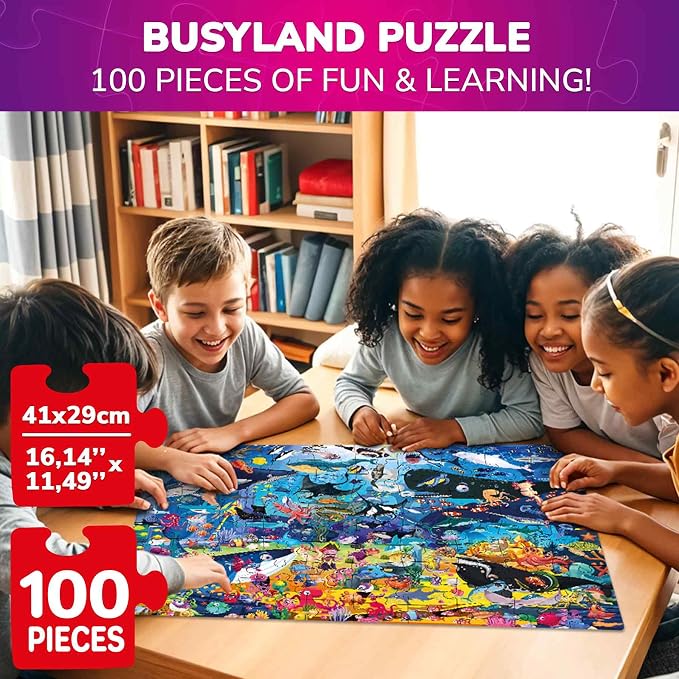 QUOKKA 100 Piece Puzzles for Kids Ages 6-8 – Intricately Illustrated Ocean Animals Puzzle for Kids Ages 8-10 – Educational Busyland Game Packed with Visual Details for Boys and Girls