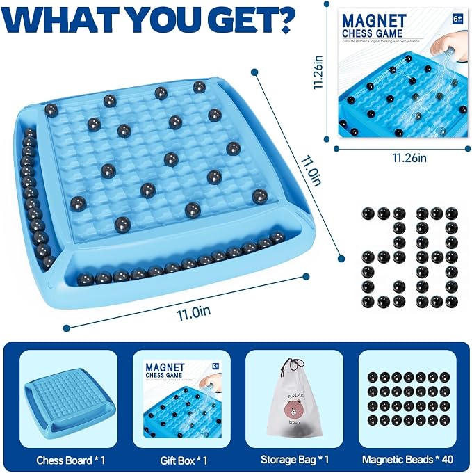 Magnet Game, Board Game for Kids 8-12, Magnetic Games for Kids and Adults Family Game Night, Gift for Kids, Teen, Adult, 2-4 Players (Blue)