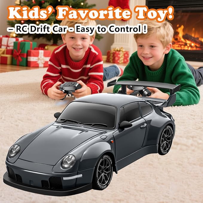 RC Drift Car, 1:24 Scale Remote Control Vehicle with LED Lights,Drifting Tires＆Two Batteries, Racing Sports Toy Idea Gift for Adults Boys Girls and Kids