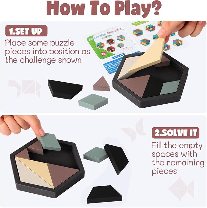 Yunsailing 3 Pack Large Wooden Blocks Puzzles Hexagon Tangram Puzzle Wooden Russian Brain Puzzles for Adult Challenge Teasers Geometric Jigsaw Logic Iq STEM Educational Gift Graduation(Stylish)