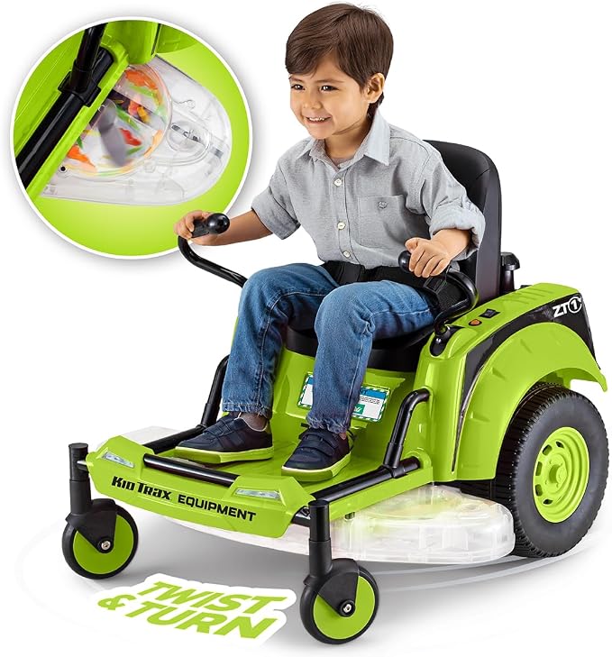 Kid Trax 12V Zero Turn Lawn Mower Toodler Toys - Ride on Toy, Outdoor Toys, Tractor Toy, Riding Mower, Ride On Tractor, Dual Handle, Twist and Turn, Speed to 3MPH, Max Weight of 77lbs, Age 3-7, Green