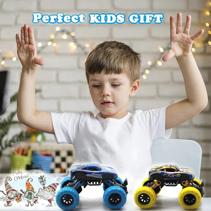Toy Trucks for Boys Pull Back Cars for Toddlers, Alloy Toy Car Educational Toy Monster Trucks Inertia Car Toy for Boys Girls Toddler (Yellow)