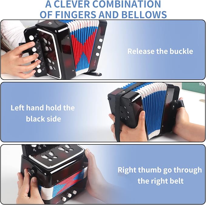 Horse Kids Accordion, 10 Keys Button Control Kid Accordions Musical Instruments for Child Children Toddlers Beginners Accordian Lightweight 7 key 3 Bass Mini Acordeón Toy Acordeones Para Miños Black