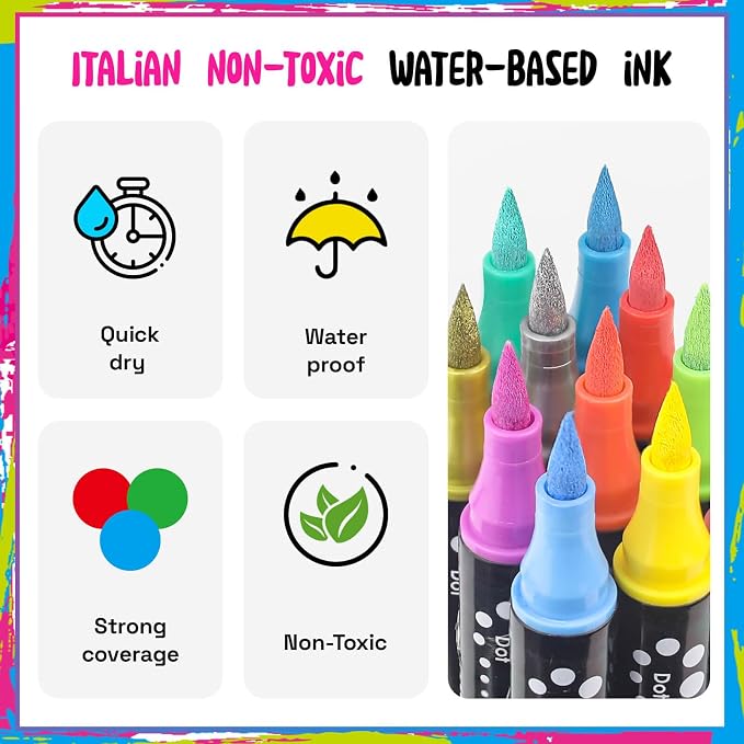 30 Colors Dual Tip Acrylic Paint Markers,Fine Tip and Brush Tip Permanent Acrylic Paint Pens For Rock Painting, Canvas, Wood, Glass, Ceramic, Fabric, Plastic, Egg, Scrapbook,Art Painting Supplies Kit