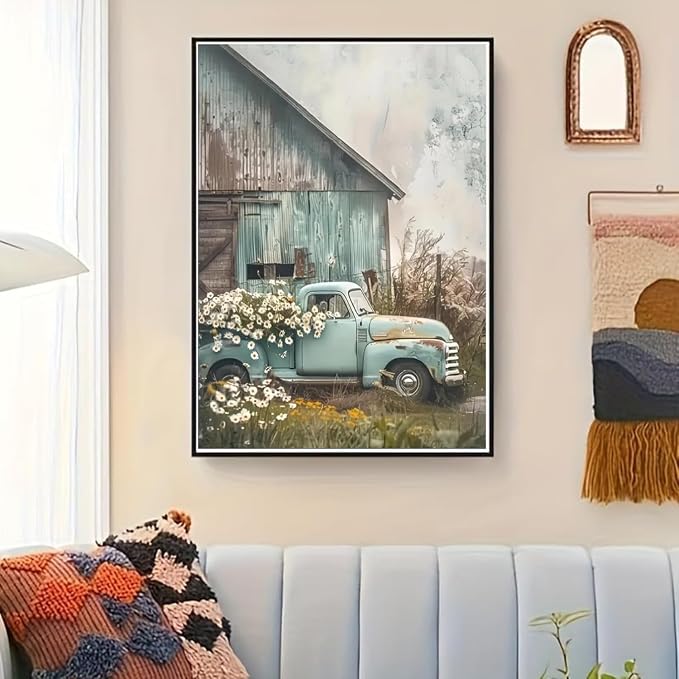 Paint by Numbers for Adults and Kids Beginner, Vintage Truck and Barn Painting by Number Kits On Canvas, Number Artist Paint by Number Kit Oil Painting Acrylic Paints, Home Wall Decor Gift 12X16 inch