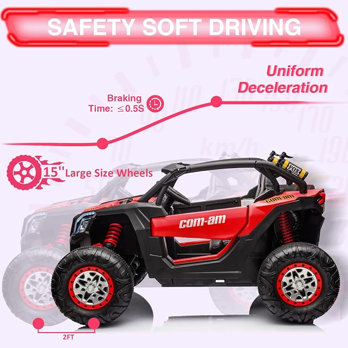 24V 2-Seater UTV Ride on Toy with Remote Control – Powerful 4WD Electric Vehicle Features 4 Shock Absorbers, Leather Seats, Music, and Lights. Designed As a 24V Ride-on Toy for Big Kids