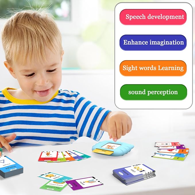 Startcan Spanish & English Talking Flash Cards for Girls 3-6, Audible Toys with Music to Learn Numbers 0-100, Letters, Phrases and More Spanish and English Vocabulary - 278 Cards and 556 Words(Blue)