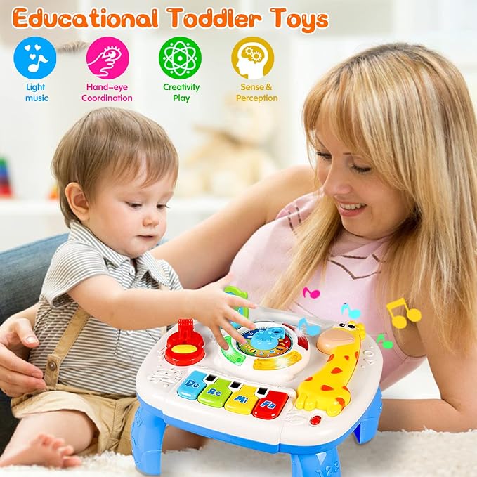 Baby Toys 6-12 Months, Musical Learning Table Toys for 1 2 3 Year Old Boys Girls Early Education Activity Center Toys for 7 8 9 10 18 Months Kids Toddler Valentines'Day Birthday Gifts