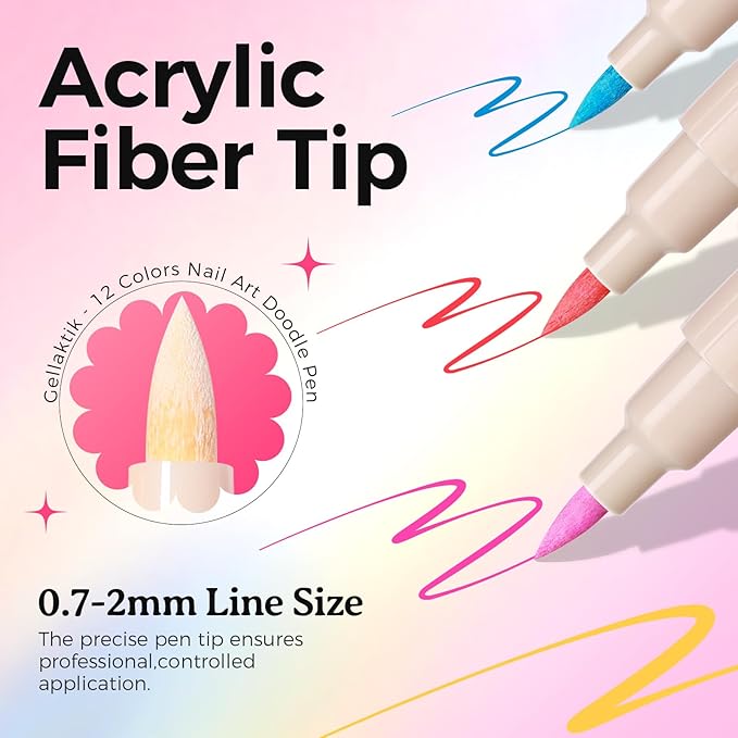12 Colors Nail Art Pens Set, 3D Nail Polish Pens Quick-Drying Acrylic Paint Markers, Dotting Liner Brush for DIY Nail Design, Home & Salon Manicure Tools