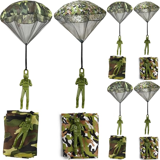 ROYHOO 6PCS Army Camo Parachute Toys Hand Throwing Kids Outdoor Games Toys ，Army Men Action Figures Tangle Free Throwing Toy Parachute Outside Gifts for Kids Ages 3-16