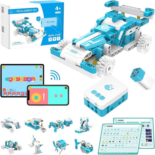 WhalesBot D1 21-in-1 STEM Coding Robot Kit for Kids (Ages 4+), 280+ Pieces Educational Building Set with APP-Controlled & Programming, 3D APP Guidance, Ideal Toy for Boys & Girls