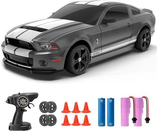 YONCHER RC Drift Car, Remote Control Car for Kids Ford Mustang Shelby GT500 Officially Licensed, 1:24 20KM/H 4WD with Lights, Fast Racing Toy Car for Boys Girls, Gray