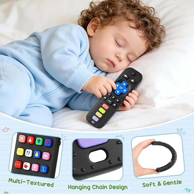 2 Pack Baby Teething Toys for 3-6 6-18 Months, Silicone Phone & TV Remote Control Shape Teether Toys, Teething Relief Sensory Chew Toys, Baby Shower Gifts for Infant Boys Girls 6-12 Months