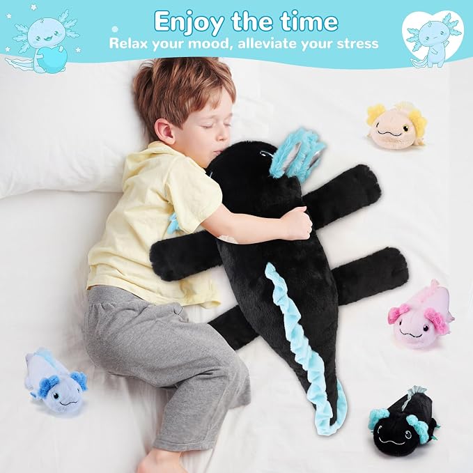 gnomantic Axolotl Stuffed Animals with Babies Inside, Mommy Toy for Kids | 5-Piece set: 1 mommy axolotl + 4 baby axolotls inside. Unzip belly to reveal surprise babies. Ultra-soft, ages 3-8.
