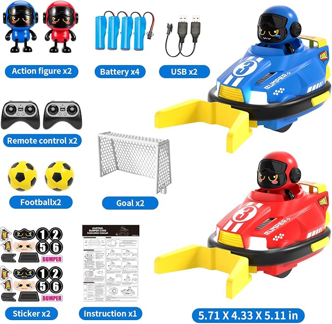 bessome Cute Cartoon Remote Control Bumper Car Toy Set of 2 Players Football Games|Toddlers Mini RC Car Toys with Light & Sound & 360°Rotating|Christmas Birthday Gifts for 3 4 5 Year Old Boys Girls