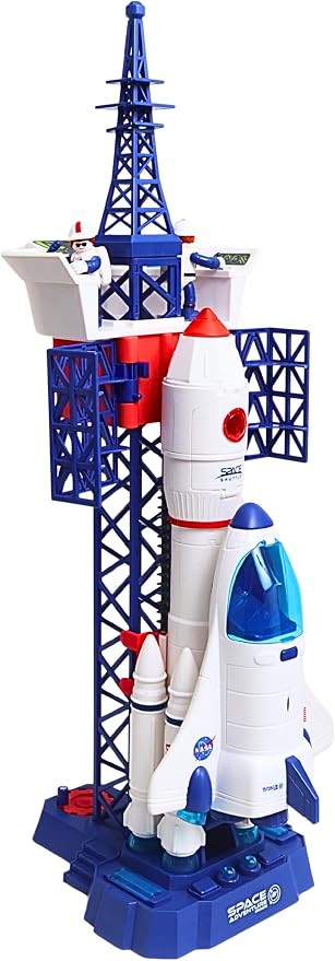 Space Adventure Launch Playset Licensed Space Shuttle, Rocket & Capsule Toy with Lights, Sounds & Steam Effect – 28.5” Tall Space Station Playset with 3 Poseable Figures – Kids Ages 3+