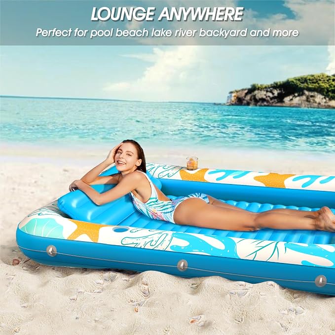 Inflatable Tanning Pool Lounger Float - Jasonwell 4 in 1 Sun Tan Tub Sunbathing Pool Lounge Raft Floatie Toys Water Filled Tanning Bed Mat Pad for Adult Blow Up Kiddie Pool Kids Ball Pit (HD, XXL)