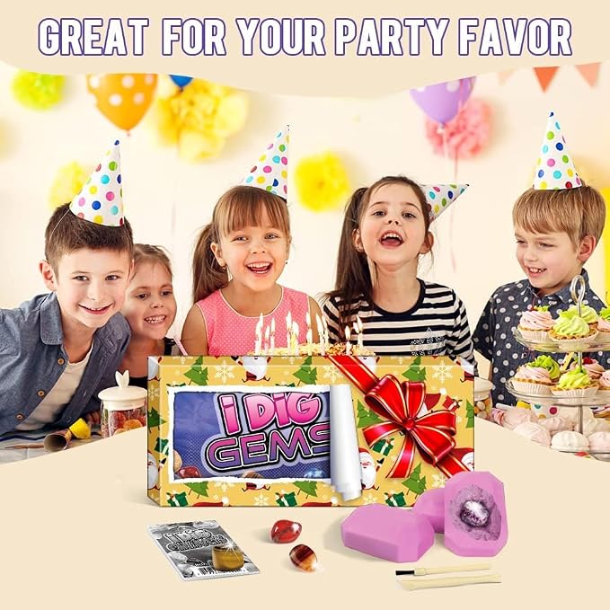 Gem Dig Kit for Kids, Dig It Up Mystery Gems with Gemstone Dig Kit, Complete Gem Mining Rock Dig Kit, Fun Educational Excavation Toy for Ages 6-12
