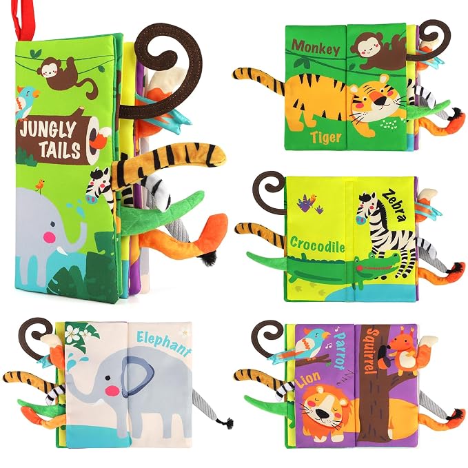 beiens Baby Books Toys, Touch and Feel Crinkle Cloth Book for Infant Baby 0-3-6-12-18 Months, Early Development Interactive Stroller Soft Toys, Newborn Gifts for Boys Girls