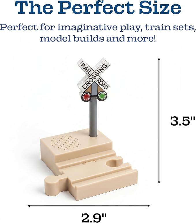 Sound Making Wooden Railroad Crossing Signal | Train Crossing Track Compatible with All Major Wooden Railway Train Track Sets | Battery-Powered Train Track Accessories Wood Layout