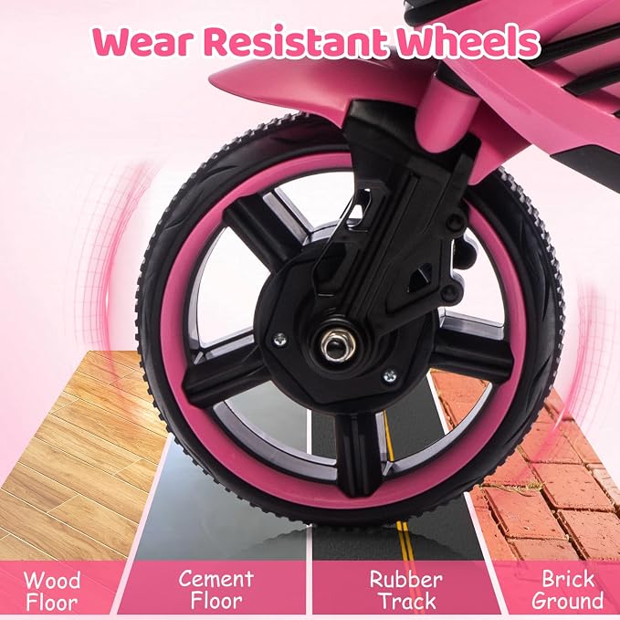 Garvee Kids 6V Ride On Motorcycle, Battery Powered Ride On Toys w/Treaded Tires, Working Headlight, Horn, Music, Training Wheels, Stable Electric Toddler Motorcycle for Kids, Gift for Boys Girls, Pink