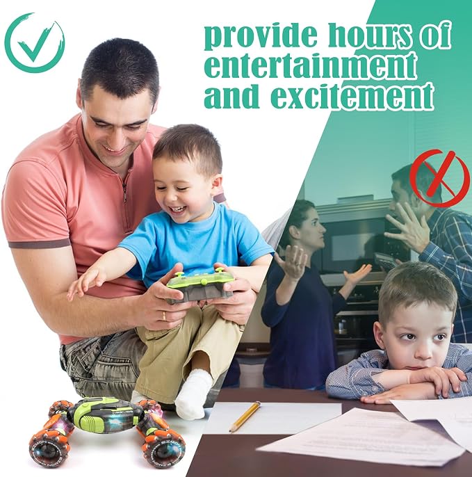 FUNiOi Gesture Sensing RC Stunt Car - Remote & Hand-Controlled Drift Toy for Kids Ages 5-7 6-8 9 10 11 12 Year Old, 4WD, Double-Sided Driving with Lights & Music