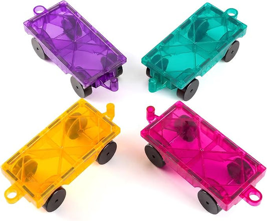 BAMG Magnetic Tiles Car Building Kit, 4 PCS Magnet Construction Trucks, STEM Educational Toys for Kids Ages 3-8, Engineering Vehicle Building Set, Sensory Learning Gifts for Toddlers Boys Girls