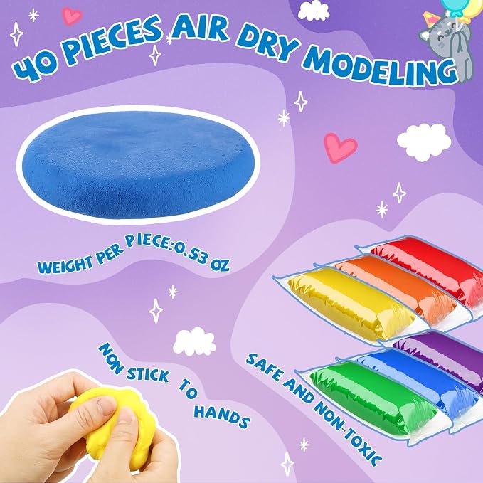 VioraWhite 40 Pcs 21oz Air Dry Clay Bulk Modeling Ultra Lightweight Foam Modeling Clay for Kids Adults Magic DIY Crafts Party Arts and School Project Gifts Supplies (Multicolor)