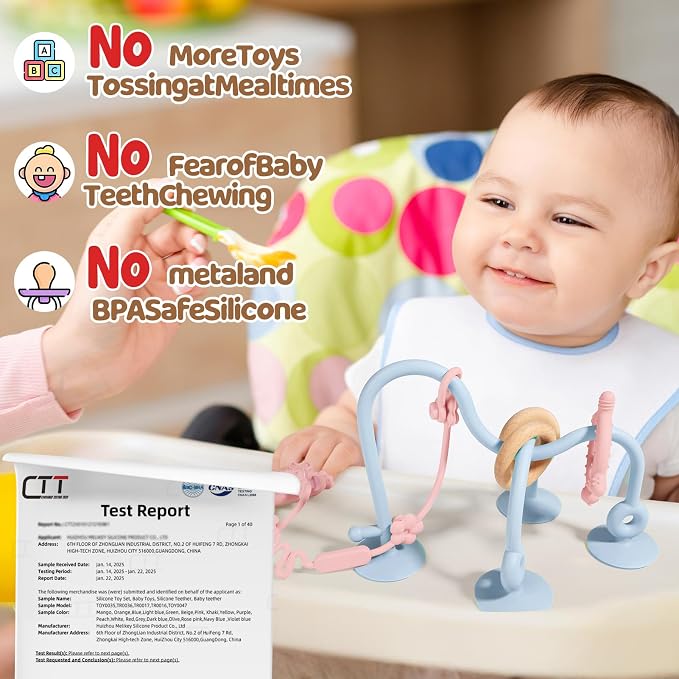 Baby Teething Relief Sensory Toys, High Chair Suction Cup Toy | Silicone Teether Tactile Developmental Toys for Babies, Montessori Activity for Airplane Travel, Table, Highchair Tray