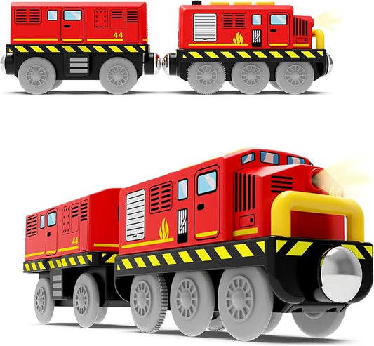 Train Toys Battery Operated Locomotive Trains for Wooden Track, Motorized Train for Toddlers with Magnetic Connection, Compatible with Thomas, Brio, Chuggington, Melissa and Doug