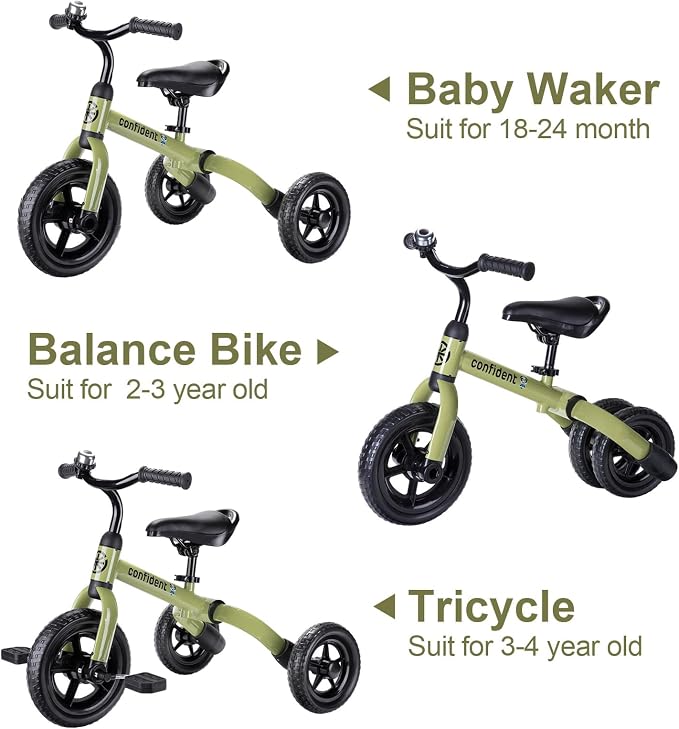 YGJT 3 in 1 Tricycle for Toddlers Age 2-5 Years Old, Folding Kids Balance Bike with Adjustable Seat and Removable Pedal, Toddler Bike Ride-on Toys for Infant, Gifts for Baby Boys Girls