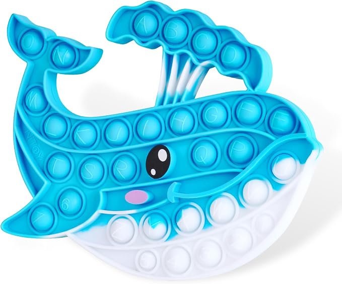 Whale Pop Fidget Toy for Kids and Adults, Large Silicone Sensory Bubble Toy for Stress Relief and Focus, Calming Tie-Dye Blue Push Popper for ADHD Autism Anxiety, Reusable and Washable Press Toy
