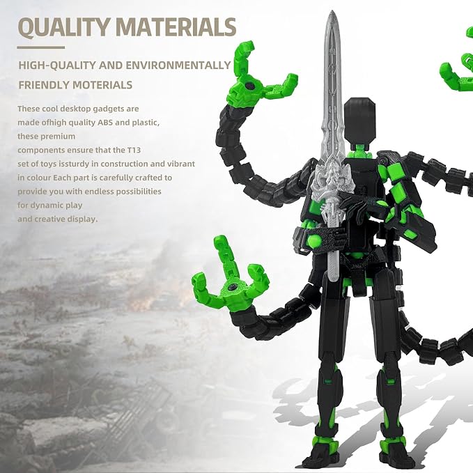 T13 Already Assembled Action Figure Accessories,T13 Multi-Jointed Movable,for Collectors Desktop Decorations t-13 Movability 3D Printed Toys (Black Green, 7.2inch)