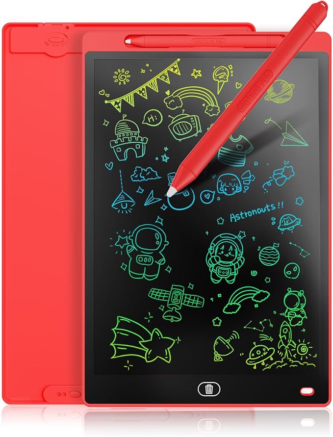 Genialba LCD Writing Board 10 Inches, Colourful Electronic Tablet, Portable Erasable Drawing Board, Graphic Tablet for Children's Games 3 4 5 6 7 Year Old Kid Boys Girls (Red)