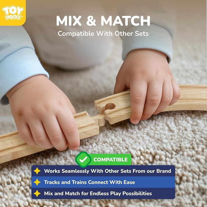 TOY Life Wooden Train Set 80pcs with Magnetic Crane, Wooden Train Tracks Toys for Toddlers Boys Girls 3 4 5, 3 Year Old Boy Gift, Wood Toys Toddler Train for Kids 4-8 - Fits Thomas Brio Chuggington