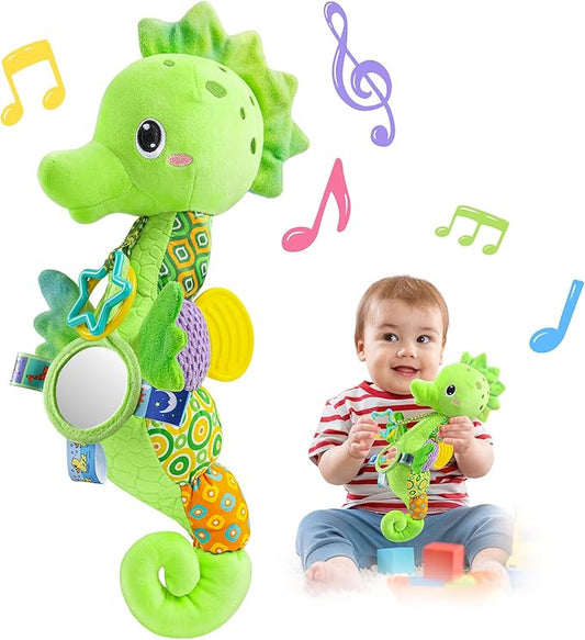 LIGHTDESIRE Baby Toys Musical Seahorse Sensory Infant Toys 0-6-12 Months | Stuffed Animals with Mirror|Crinkle|Rattle Baby Teething Toys Tummy Time for Newborn Boys Girls Shower Birthday Gifts