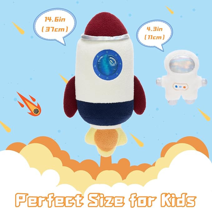 5Pcs Space Plush Toys Set – 14.57" Rocket, Astronaut, Sun, Moon & Earth Stuffed Animals, Soft Huggable for Bedtime Snuggles, Imaginative Play & Cute Room Decor, Christmas Birthday Gift for Boys Girls
