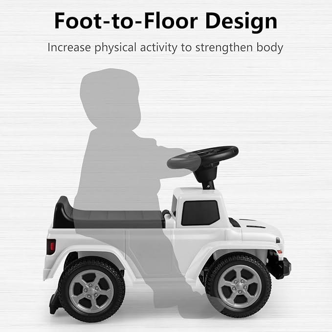 OLAKIDS Ride On Push Car, Licensed Jeep Foot-to-Floor Toddler Sliding Racer with Engine Sound, Horn, Under Seat Storage, Baby Walking Toy Gift for Boys Girls Kids Age 1.5-3 (Ivory)